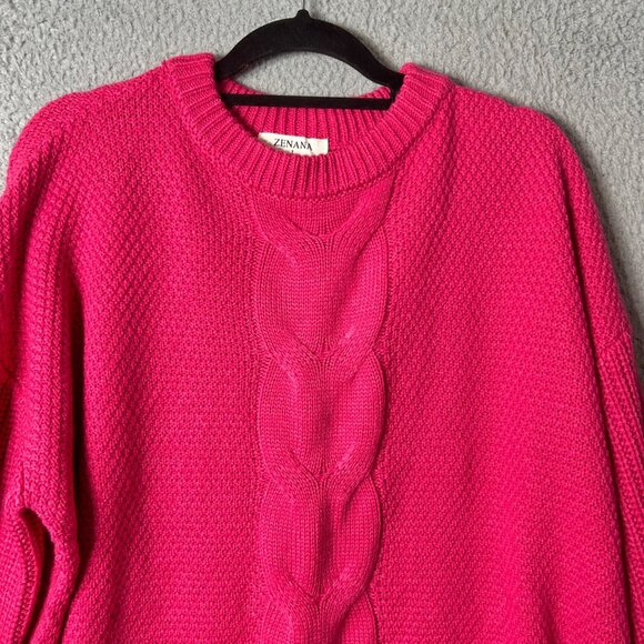 Zenana‎ Sweater Womens L Pink Chunky Cable Knit Pullover Sweater Crew Neck - Picture 4 of 11